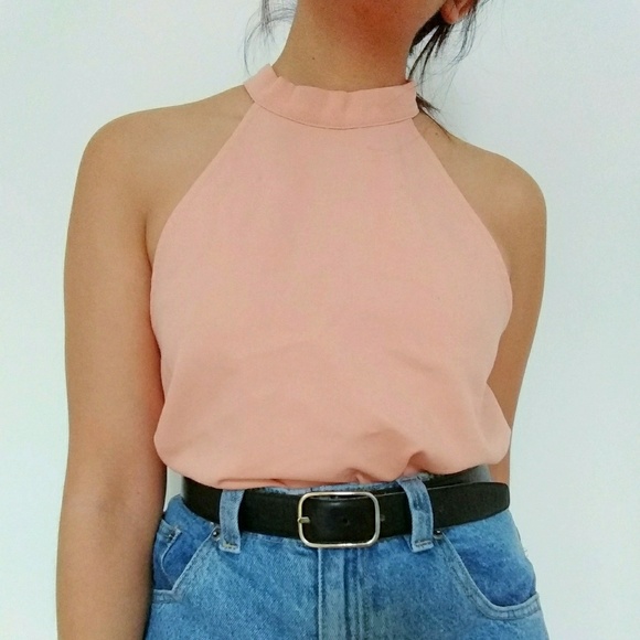 ASOS Salmom Pink Mock Neck Halter Top - Picture 1 of 4